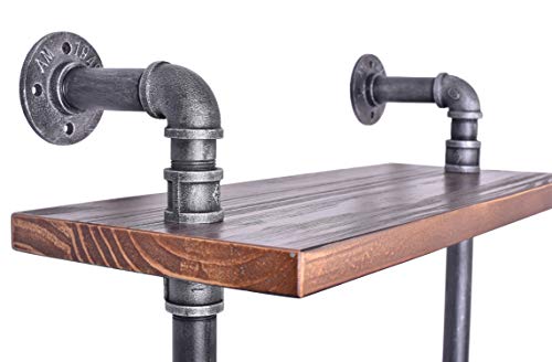 Diwhy Industrial Pipe Shelving Bookshelf Rustic Modern Wood Ladder Storage Shelf 3 Tiers Retro Wall Mount Pipe Dia 32mm Design DIY Shelving (Silver, L 24")