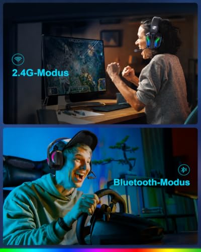 Fachixy Wireless Gaming Headset with Microphone for PS5, PS4, PC, Switch, Mac and Laptop, 2.4GHz Low Latency USB & Bluetooth, Foldable with LED Light, Surround Sound and 80 Hours Battery Life