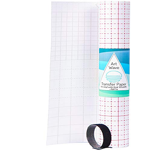 Vinyl Transfer Tape 12''x12' + Bonus Velcro Tie - Clear Vinyl Transfer Paper Roll for Vinyl Sheets w\ Grid - Transparent Application Tape for Oracal Cricut or Silhouette Cameo Adhesive Transfer Vinyl