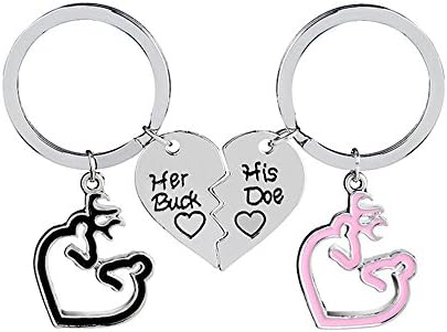 2 Pcs Couples Gift Her Buck His Doe Letter Puzzle Dog Tag Key Chain Engraved Broken Heart Matching Key Chain