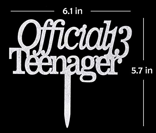 Official Teenager Acrylic Cake Topper,13th Birthday Cake Topper, 13th Birthday Party Decor (Silver)
