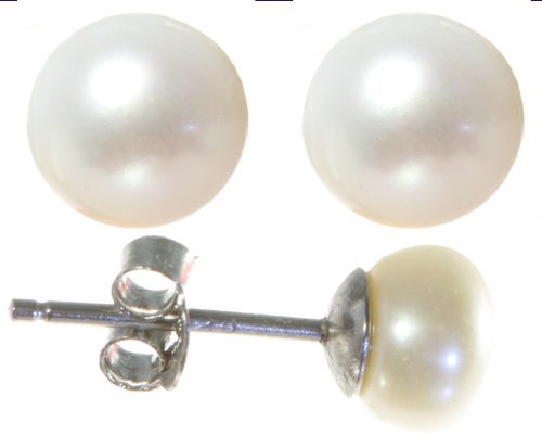 Classical 925 Sterling Silver 6.0mm Freshwater Cultured Pearl Women Stud Earrings