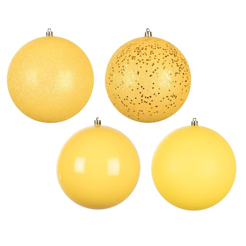 Vickerman 6" Yellow 4-Finish Ball Ornament Set. Includes 4 Ornaments per Box.