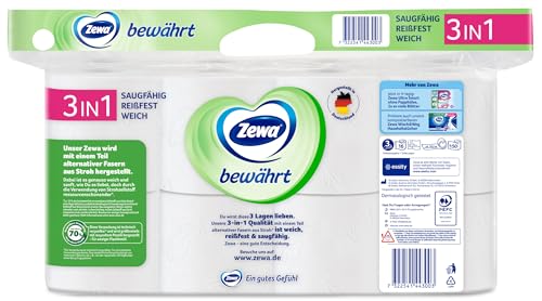 Zewa bewährt - 48 Rollen - Das erste Toilettenpapier mit Strohanteil - 3lagig 3