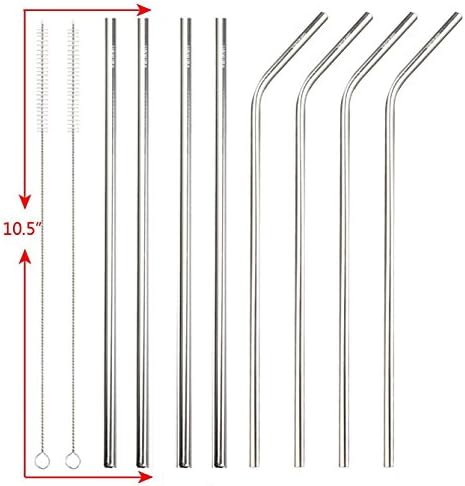 Vanken Stainless Steel Drinking Straws, 10.5 inch Extra Long Reusable Metal Straws for 20 &amp; 30 Yeti, RTIC, SIC or other brand Tumblers (8)