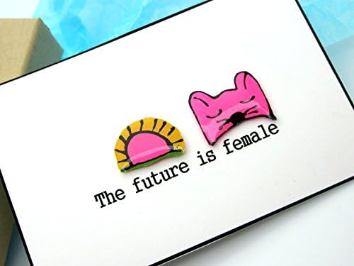 Feminist Earrings, Pink Cat Hat, The Future is Female, Girl Power Movement, Pussy Cat, Hand Painted, Resin Earrings, Gift for Strong Girls