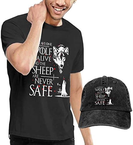 Men's Leave One Wolf Alive Short Sleeve T-Shirt Black (with A Cap)