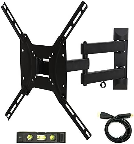 Atron Vision TV Monitor Full Motion Wall Mount for most 17" - 55" LED LCD Plasma Flat Screen Up To 77 lbs VESA 400 x 400 Full motion Tilt Swivel Bracket with HDMI and Bubble Level