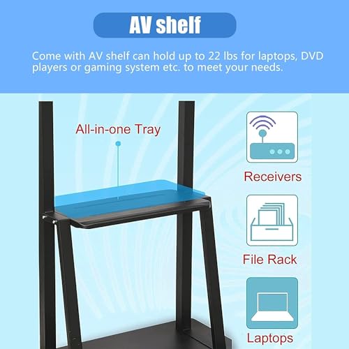 XVersion Mobile TV Stand Cart,Rolling TV Stand with Wheels for 32-65 Inch TV, حامل تلفزيون متحرك Holds up to 115 kg wih 2-tier Shelf,Smart TV Stand Height Adjustable,Portable TV for Conference/Home