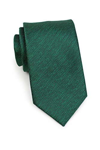 Bows-N-Ties Men's Necktie Woven Herringbone Microfiber Satin Tie 3.25 Inches (Hunter Green)