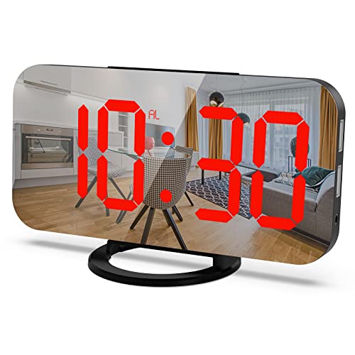 Mqruntoo Réveil Numérique avec Port de Chargeur USB réveil de la Chambre de Maquillage Mirror Travel Alarm Bureau Horloge Gros Bouton Snooze pour à Home Decor Blanc