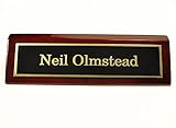 Rosewood Piano Finish Desk Name Plate 2 X 8 - Black Plate, Gold Engraving - Free Engraving
