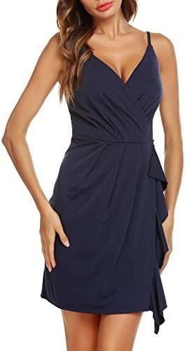 Instom Women's Sexy Sleeveless Spaghetti Strap Deep V-Neck Wrap Club Party Dress
