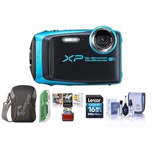Fujifilm FinePix XP120 16.4MP Digital Camera, 5x Optical Zoom Sky Blue - Bundle With 16GB SDHC Card, Camera Case, Cleaning Kit, Card Reader, Mac Software Package