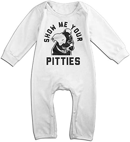 Infant Baby's SHOW ME YOUR PITTIES FUNNY PITBULL Long Sleeve Climb Romper 18 Months White