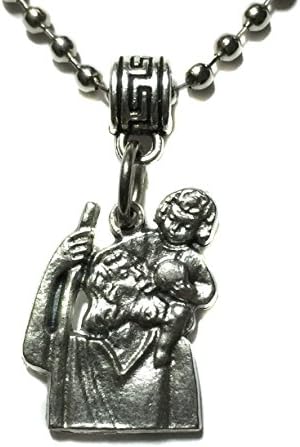 Saint Christopher Travel Travellers Protection Medal Pendant Necklace with Chain Catholic Made in Italy Silver Tone