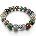 INBLUE Women,Men's 10mm Alloy Energy Bracelet Link Wrist Energy Stone Green Silver Tone India Indian Agate Buddha Mala Bead Elastic