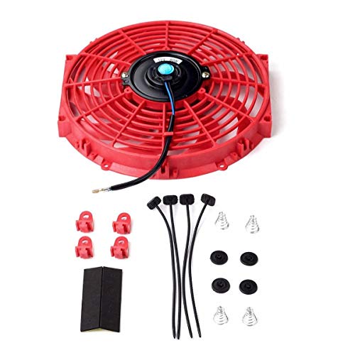 10 Inch Slim Electric Radiator Fan Kit - Universal 12V Push Or Pull Mount Cooling Fan (Red)