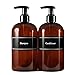 Bottiful Home-16 oz Refillable Empty Durable Translucent Amber PET Plastic Shampoo & Conditioner Bottle Set-B&W Pre-Applied Fully Waterproof Labels-100% Rust-FREE, Clog-FREE, Drip-FREE