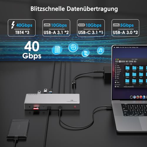WAVLINK Thunderbolt 4 Dock 98W for MacBook Pro M3/M2/M1 & Windows - 12-in-1 Docking Station with 3x Thunderbolt 4 Ports (40Gbps), Support Single 8K@30Hz or Dual 4K@60Hz, 2.5G Ethernet, 98W PD