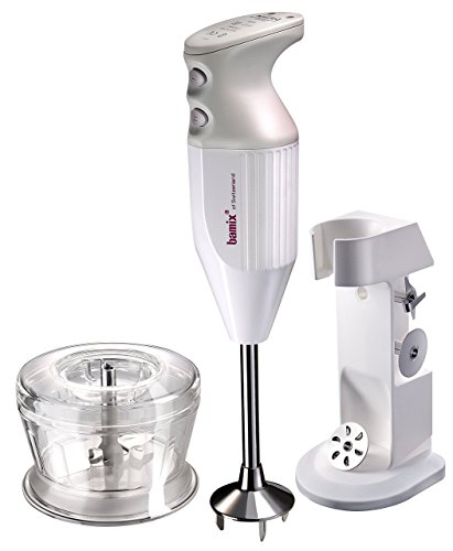 Bamix M150 DeLuxe Immersion Hand Blender – Light Grey – 3 Stainless Steel Interchangeable Blades – 50W 120V 60Hz with US-plug – Includes 3 Blades, Dry Grinder, Table Stand, and Recipe Booklet