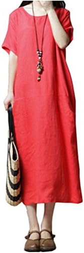 Vincy Show Women Linen O-Neck Sleeveless Loose Big Swing Long Beach Summer Maxi Dresses