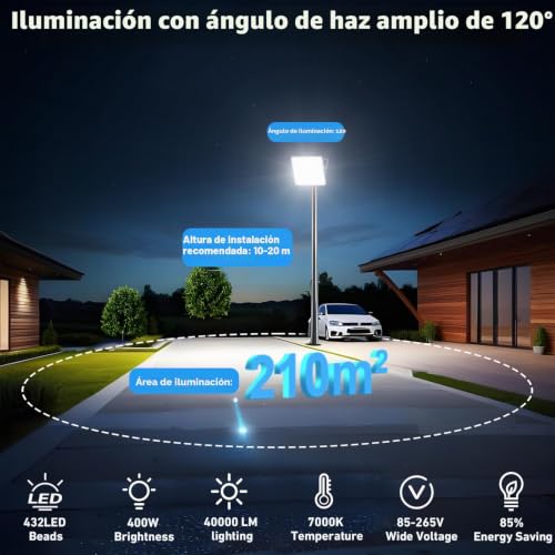 400W Outdoor LED Spotlights – 2 Pieces 40000LM Super Bright Outdoor LED Projector with Transformer, Floodlight Cool White 7000K, IP67 Waterproof Outdoor Light for Garage, Patio, Stadium, Factory