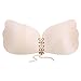 Self Adhesive Bra, Strapless Sexy Deep V Reusable Wing Shape Bra Backless Invisible Push Up Bra with Drawstring D Nude