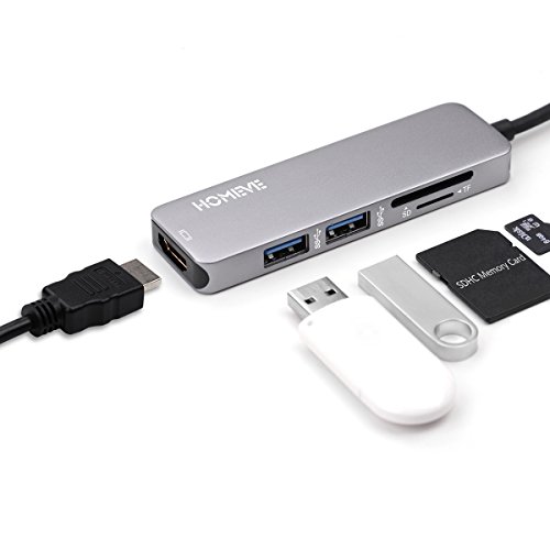 USB C HUB Adapter - Type C Hub with 4K HDMI, 5 in 1 Combo Hub with 2 USB 3.0 Ports, TF&SD Card Reader, Aluminum USB C Adapter for MacBook Pro 2016/2017, Chromebook, Other Type-C Devices