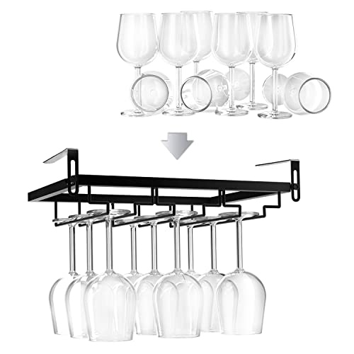 Wine Glass Rack Under BUDO 3 Rows Nail Free Wine Glass Holder