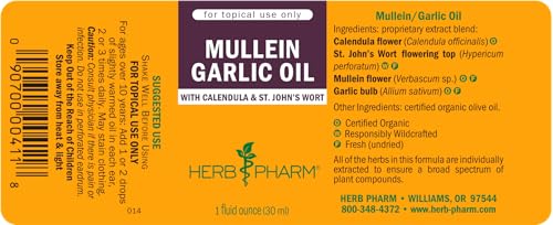 Herb Pharm Mullein Garlic Herbal Oil - contains Calendula, Garlic, Mullein flower, St. John's Wort, Olive Oil, 1 Ounce