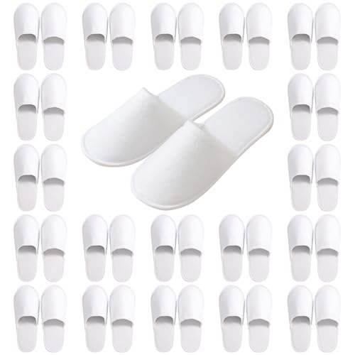 Taimimy 20 Paar Hotel Slippers Weiß Damen Herren, Rutschfeste Einweg Hausschuhe, Einweg Slipper, Gästehausschuhe, geschlossene Zehen, Unisex Frottierslipper Pantoffeln für Hotel Gäste Spa