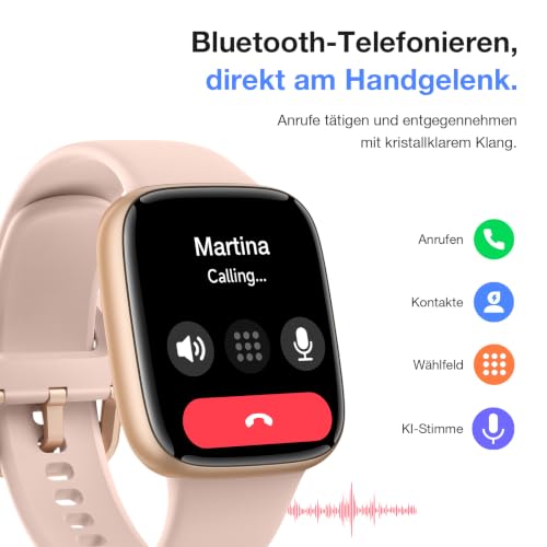Smartwatch Women Men, 1.85 Inch AMOLED Touch Screen, Fitness Tracker with Bluetooth Calls & AI, Heart Rate, SpO2, Sleep & Women's Cycle Tracking, 100+ Sports Modes, 3ATM Waterproof for iOS & Android