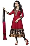 DivyaEmporio Women's Cotton Resham Anarkali Unstitched Dress Material Free Size Red