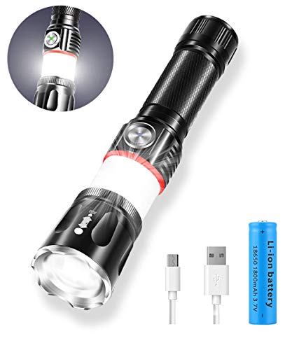 AlpsWolf LED Flashlight with Lantern and Magnet, High Lumens Rechargeable Flashlight with 1800mAh Battery, IPX6 Waterproof Adjustable Focus Aluminum Tactical Flashlight For Hiking Camping Emergency