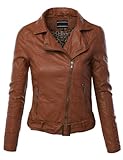 LE3NO Women's Mock Collar Long Sleeve Zip Up Crinkled Biker Jacket