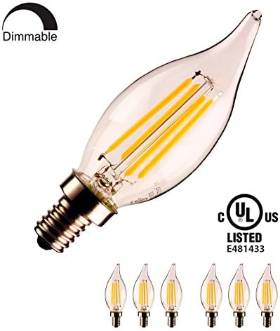 YUURTA C32 3.5W LED Filament Light Bulb E12 Candelabra Base 2700K Warm White 120V Clear Glass Flame Bent Tip for Home Chandelier Lamp Lighting Fixture cULus UL Listed Pack of 6