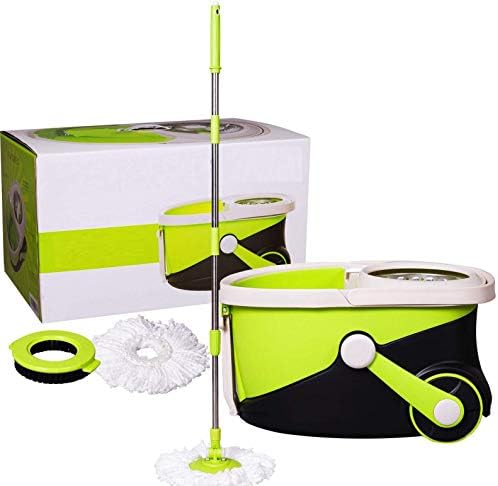 Stainless Steel Deluxe Rolling Spin Mop Includes Scrub Brush
