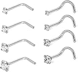 8 Pcs 18 Gauge Stainless Steel Nose Rings Studs L Shaped Crook Nose Body Piercin