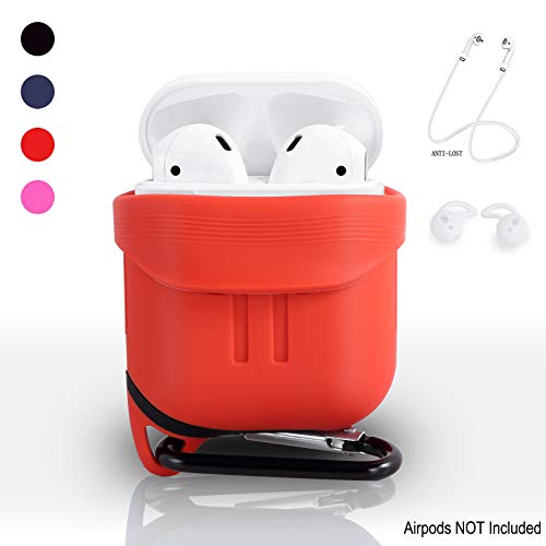 ZUOYI for Airpods Case, Silicone Sealing,Shock Drop Proof air pods Protective Cover Waterproof Soft Skin,with Strap Protective Silicone Cover,Carabiner for Airpods Accessories(airpods case-Red)