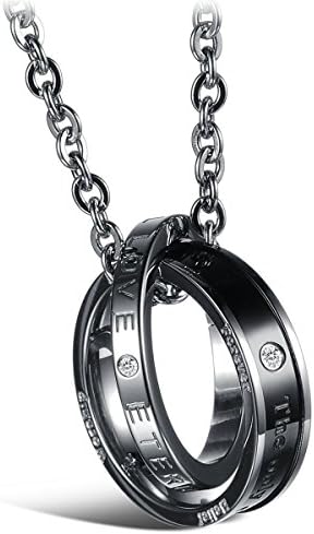Topsue Stainless Steel Macthing Couple Necklaces "The only eternal love" Ring Band Circle Hook-ups Pendent Promise Love Wedding Jewelry Gift (One PC for Him)