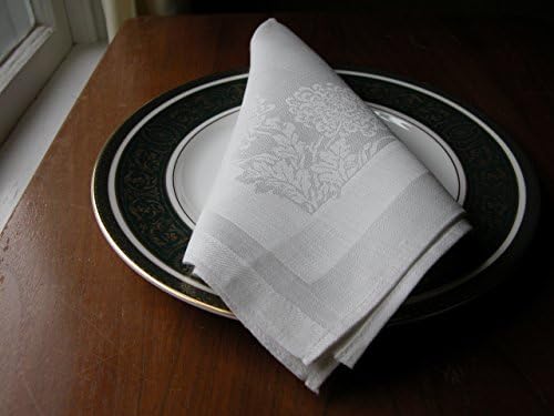 Threads Woven Fine Irish Linen Chrysanthemum Damask Dinner Napkins | Set of 6 100% Linen, 18" x 18", White