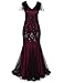PrettyGuide Women 1920s Ball Gown Bead Sequin Art Deco Mermaid Evening Dress Short Sleeve S Burgundy