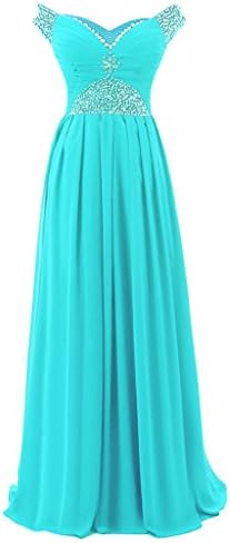 Vantexi Women's Cap Sleeve Long Chiffon Formal Prom Dresses Turquoise 10