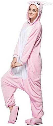 Guzesion Unisex Costume Warm Onesie Jumpsuit Adult cosplay Pajamas (M, Bunny Pink)
