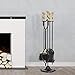 AMAGABELI GARDEN & HOME Fireplace Tools Set 5 Pieces Log Gold Handle Wrought Iron Fire Set with Stand Holder Fireset Fire Pit Indoor Outdoor Tongs Shovel Brush Poker Wood Stove Hearth Accessories