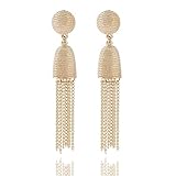 Luxurious Long Hanging Metallic Dangle Tassel Drop Earrings (Bright Gold)
