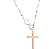 MiniJewelry Infinity Cross Necklace for Women Stainless Steel 18 Inch Silver Gold Rose Gold
