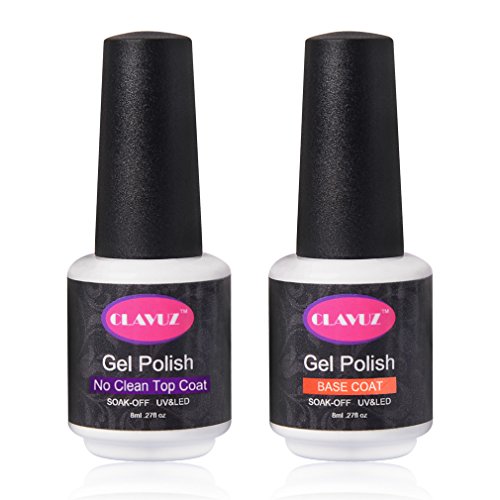 CLAVUZ Gel Nail Polish Base Coat and No Wipe Top Coat Kit Soak Off Manicure Pedicure Nail Art Tool Set