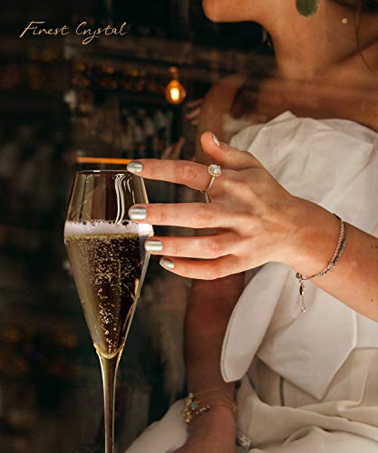 Crystal Champagne Glasses Set of 2,Hand Blown Wedding Flutes Glasses-100% Pure Lead Free Finest Crystal,Perfect Gifts for Wedding, Christmas,Anniversary,10.6", 8.8 Oz, Super Clear(New Gift Package) - Thumbnail 3